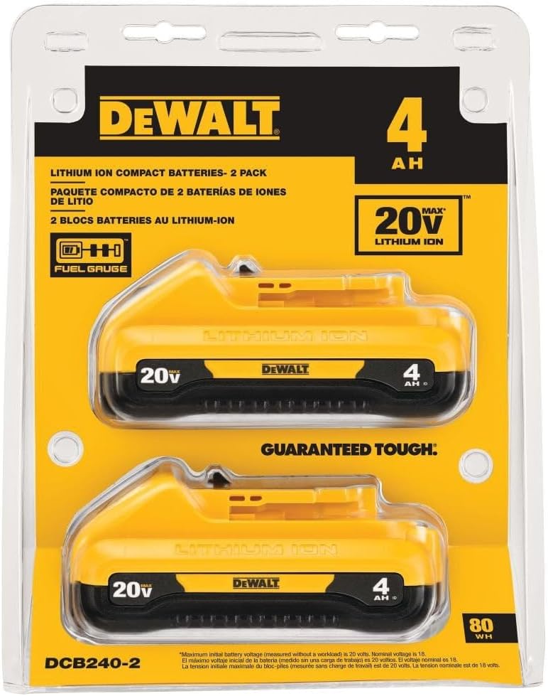 DEWALT 20V MAX Lithium-Ion Battery 2-Pack, 4.0Ah (DCB240-2)