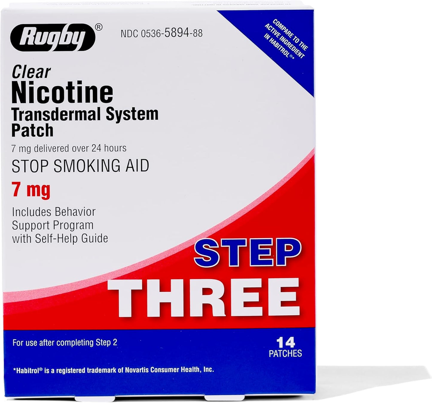 Rugby Clear Nicotine Patches – Step 3, 7mg – 14 Count Quit Smoking/Vaping Aid