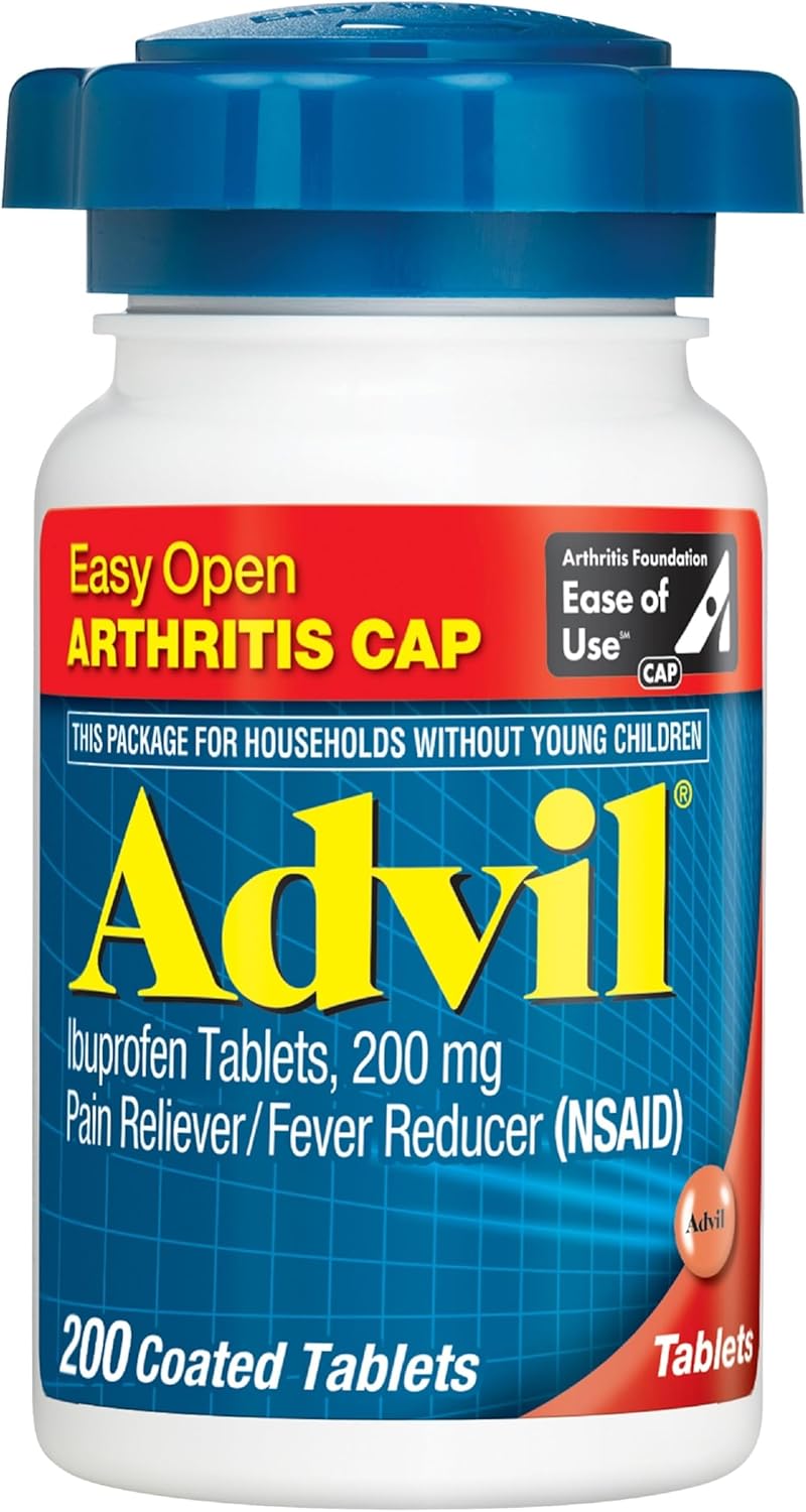 Advil 200 Count, 200 mg Ibuprofen Easy-Open Arthritis Cap Tablets, Pain Reliever & Fever Reducer
