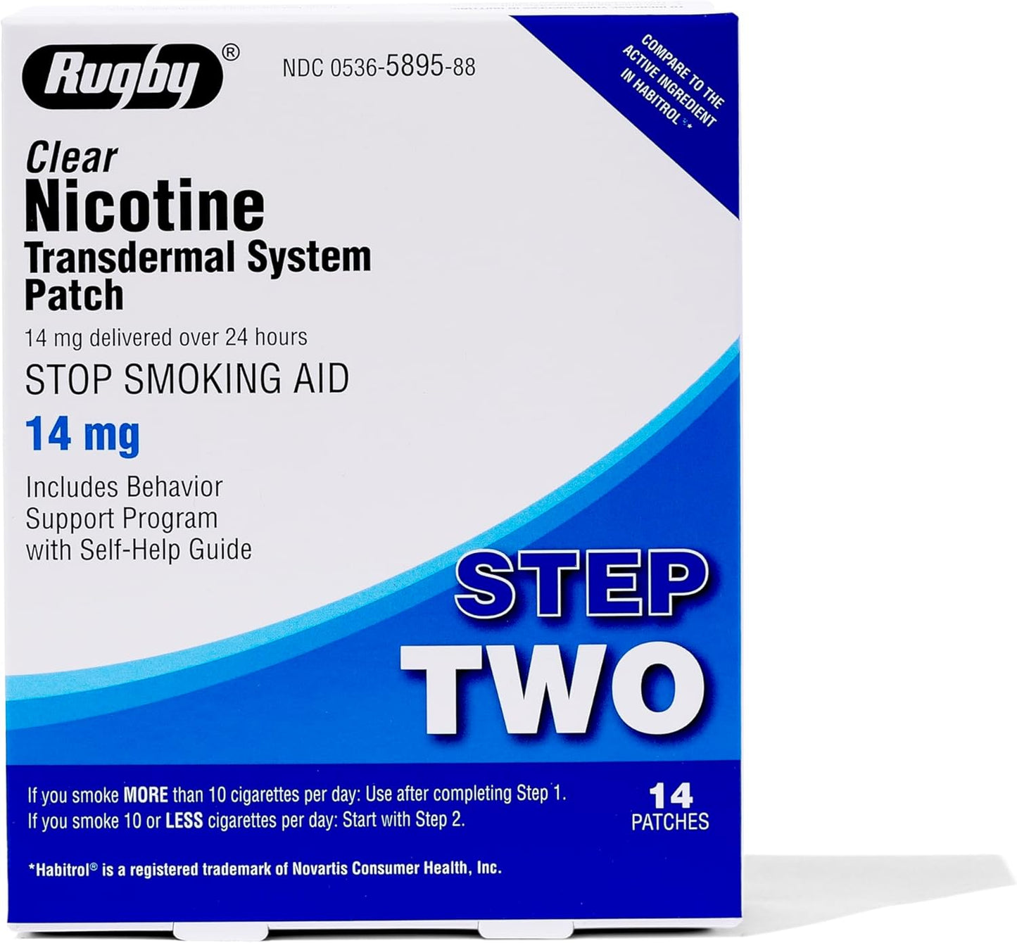 Rugby Nicotine Transdermal Patch Step 2, 14 mg, 14‑Count Pack