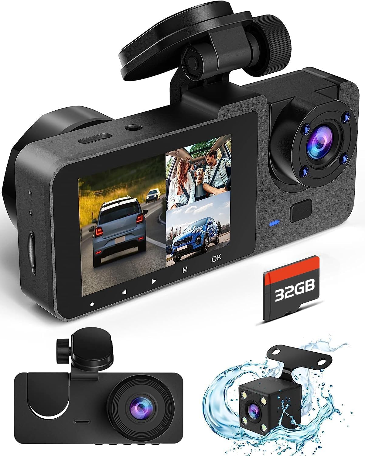 4K Dash Camera for Cars – Front & Rear, 32GB Card, Night Vision, 170° Wide Angle, 24H Parking Mode