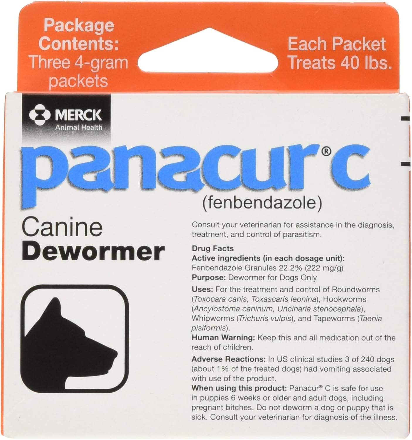 Panacur C Canine Dewormer, Fenbendazole 4g, 3 Count, Red (Pack of 1)