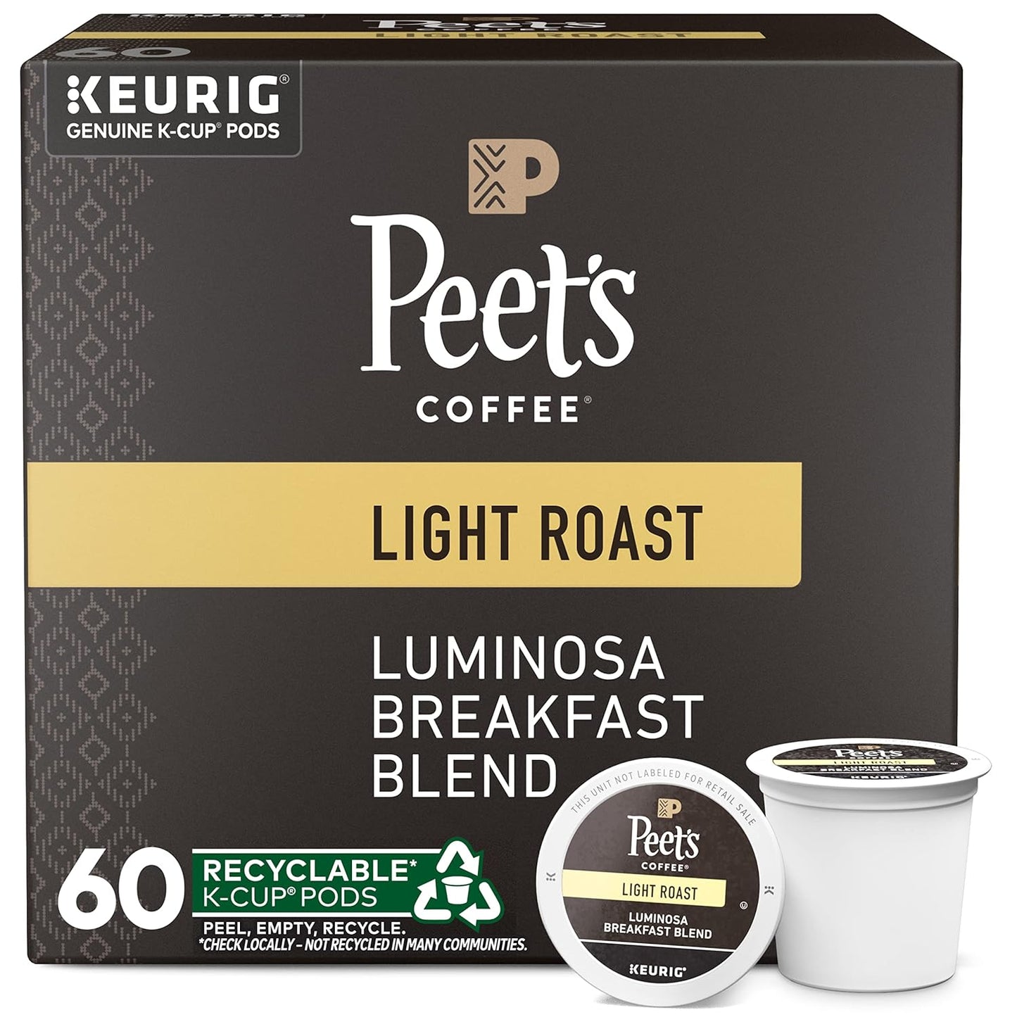 Peet's Coffee Luminosa Breakfast Blend Light Roast K-Cup Pods for Keurig Brewers, 10-Count (Pack of 6)