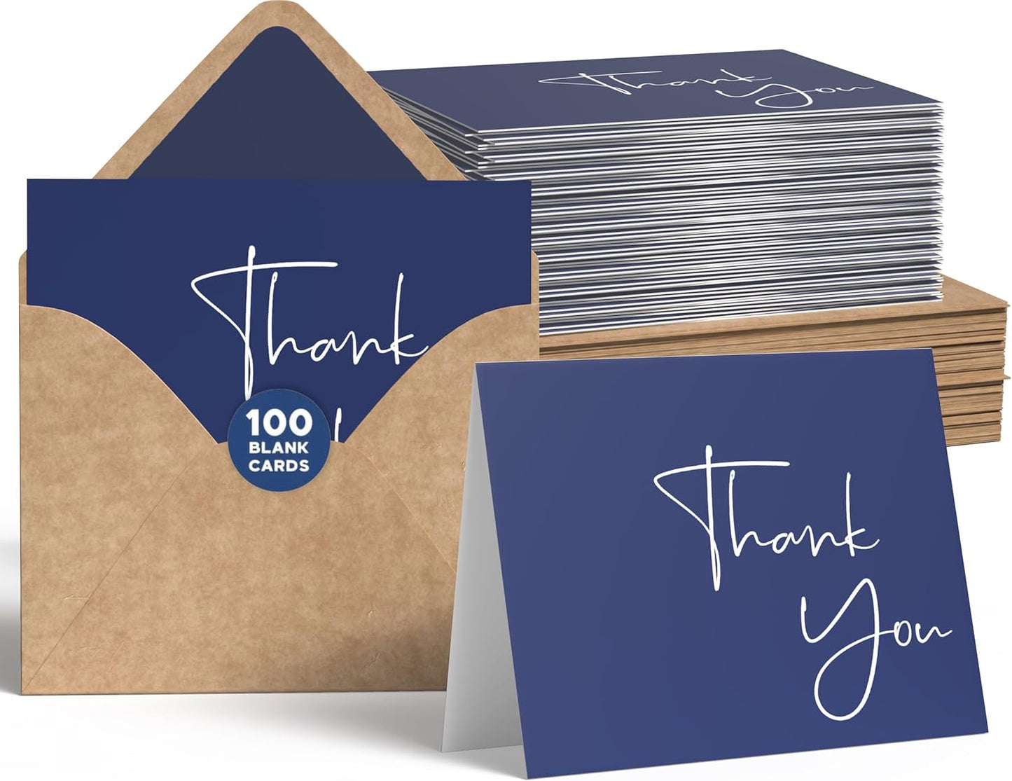 VNS Creations Thank You Cards with Envelopes & Stickers – 100 Pack 4x6 Blank Note Cards Bulk Set