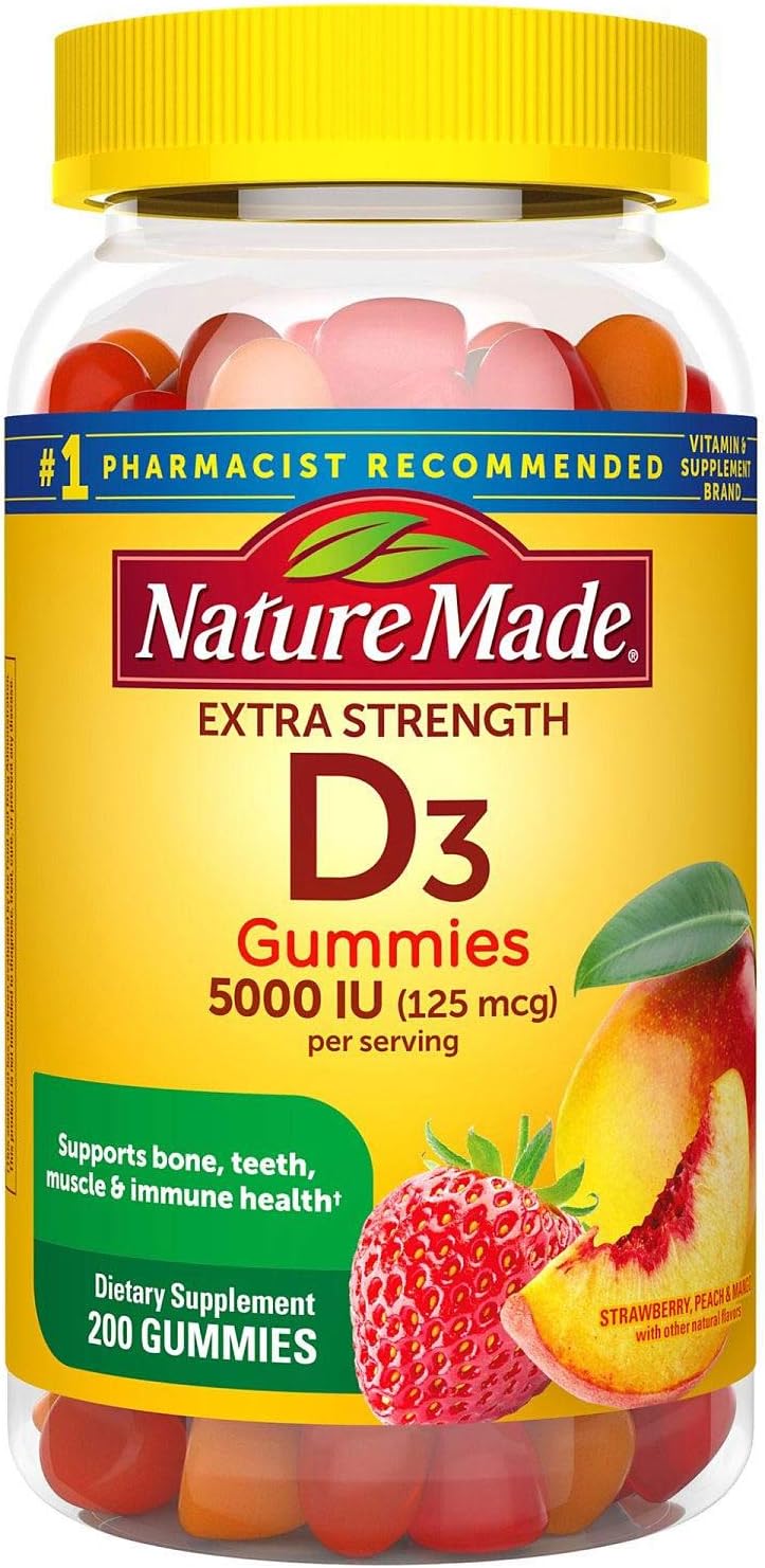 Nature Made Extra Strength Vitamin D3 Gummies – 5000 IU (125 mcg), 200 Count