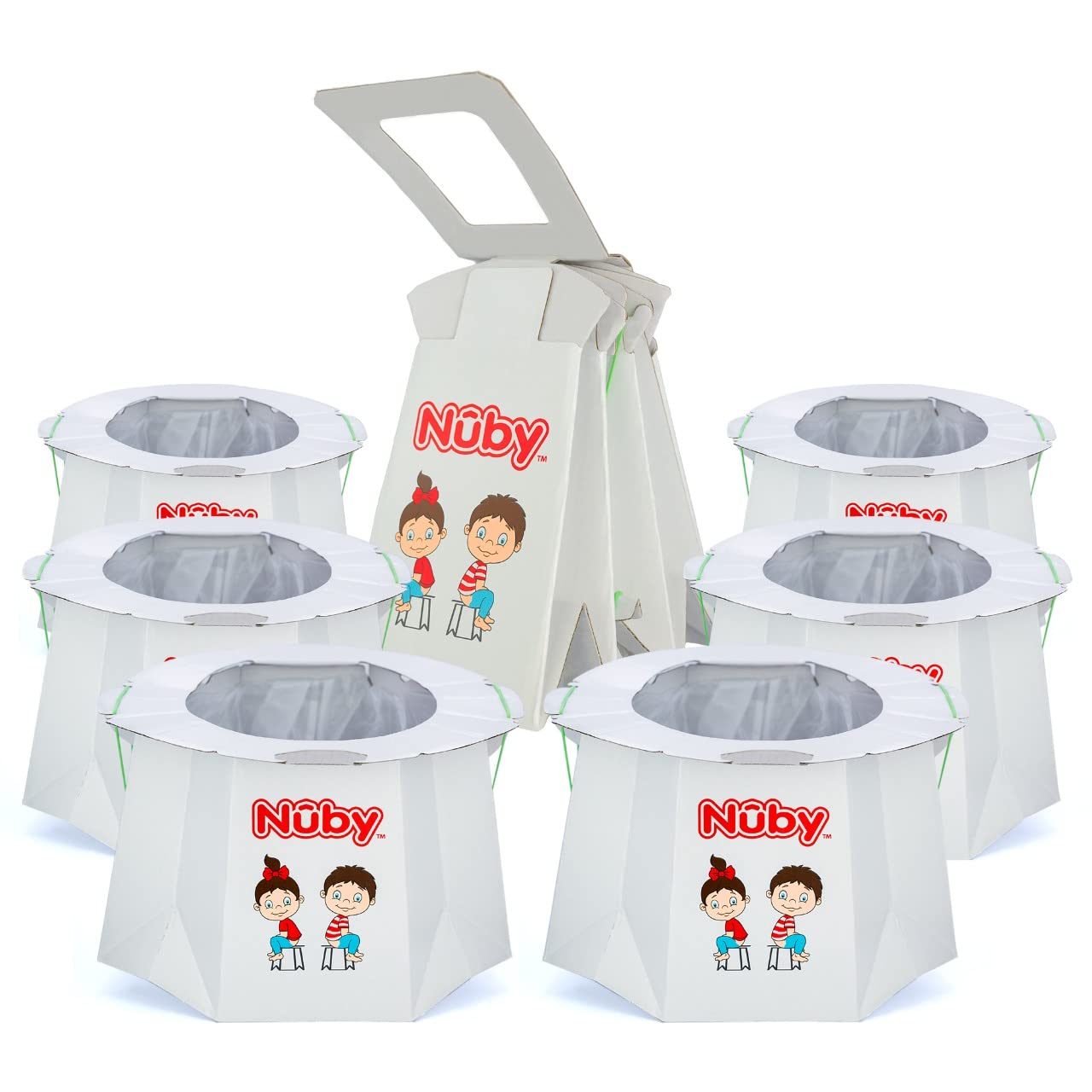 Nuby Disposable Travel Potty with Liner, Foldable & Portable, Travel Essential – 6‑Pack