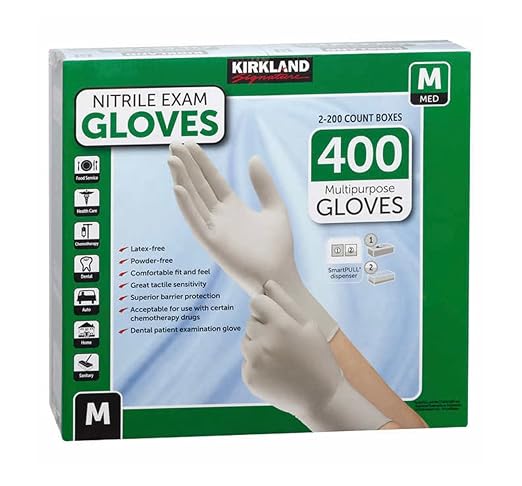 Kirkland Signature Nitrile Exam Gloves – Medium, Latex-Free, Multi-Purpose, 400 Count (Model 467120)