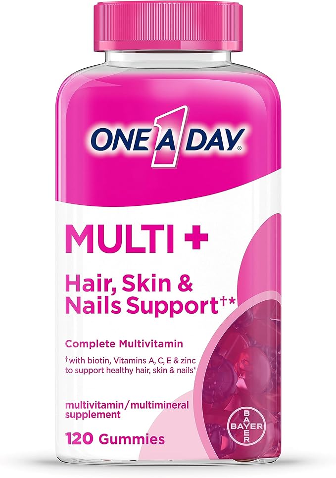 One A Day Multi+ Hair, Skin & Nails Gummies – 120 Count (2-Month Supply) | Multivitamin with Biotin, Vitamins A, C, E & Zinc for Healthy Hair, Skin & Nails