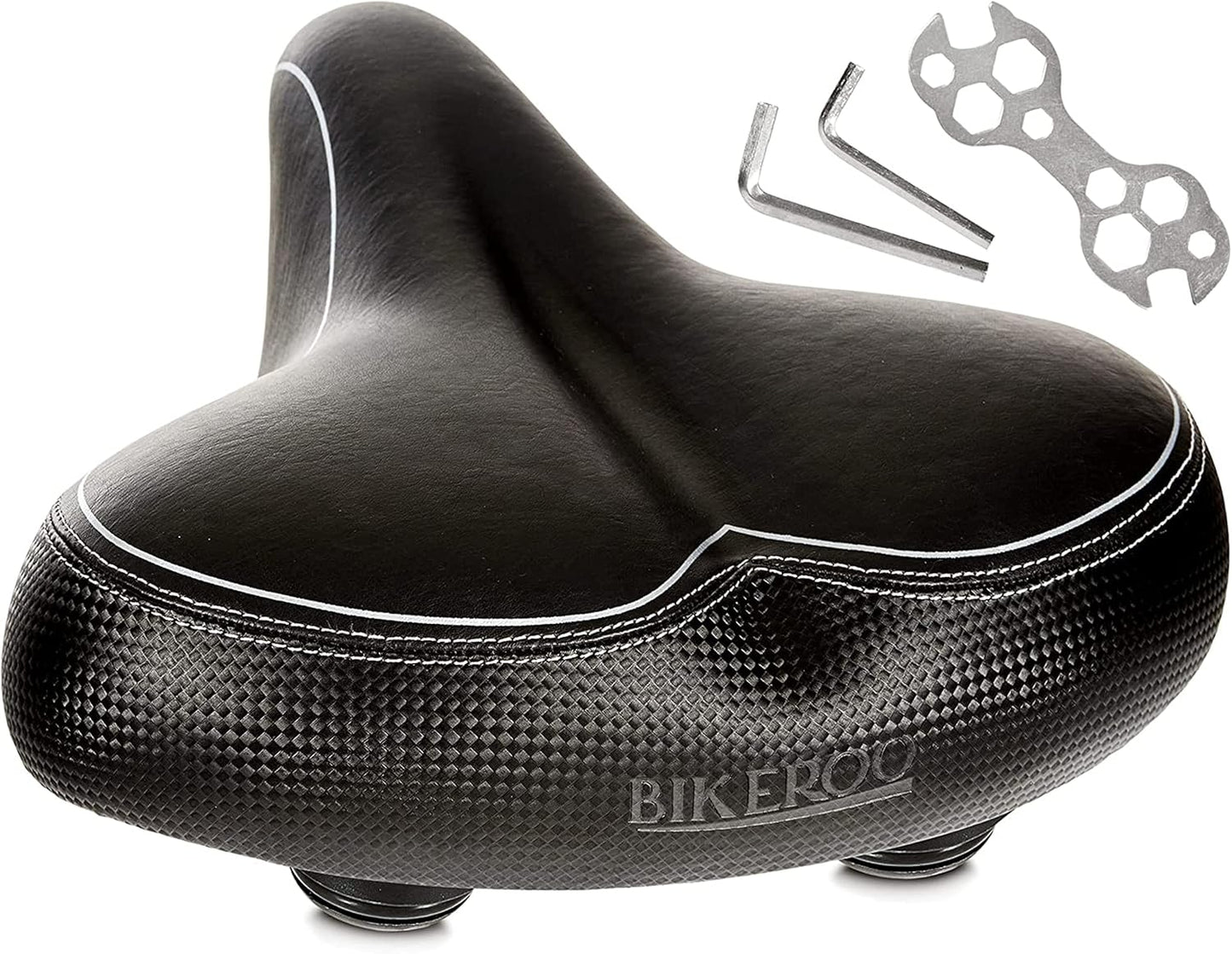 Bikeroo Wide Cruiser Saddle – Memory Foam Comfort Seat with Steel Spring & Elastomer Suspension for Indoor & Outdoor Bicycles