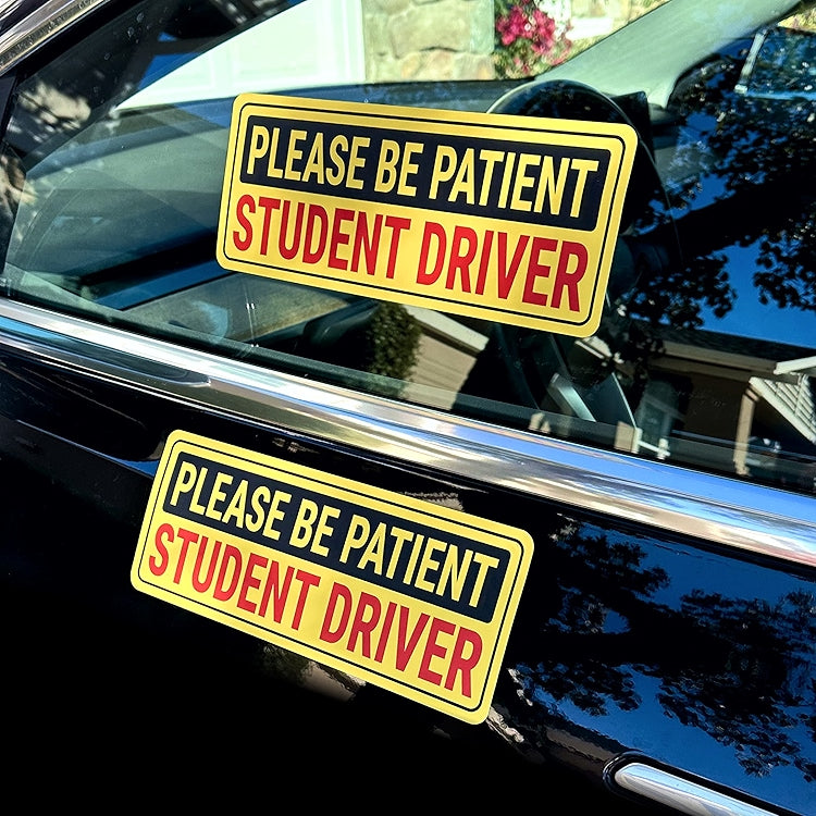 Student Driver Car Sticker | Reflective, Weather-Resistant Safety Decal | Rectangular 8.7 x 3.5 Inch (Yellow/Black)