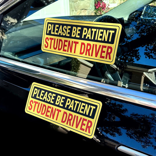 Student Driver Car Sticker | Reflective, Weather-Resistant Safety Decal | Rectangular 8.7 x 3.5 Inch (Yellow/Black)