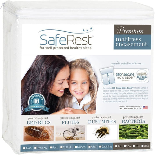 SafeRest Zippered Mattress Protector Twin, Waterproof 6–9″ Cover, Breathable & Noiseless, Washable Encasement