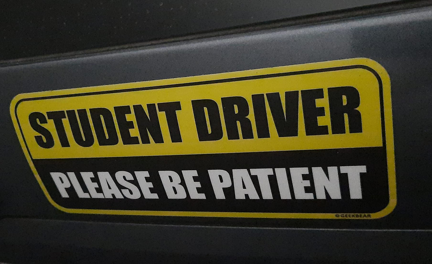 Student Driver Car Sticker | Reflective, Weather-Resistant Safety Decal | Rectangular 8.7 x 3.5 Inch (Yellow/Black)