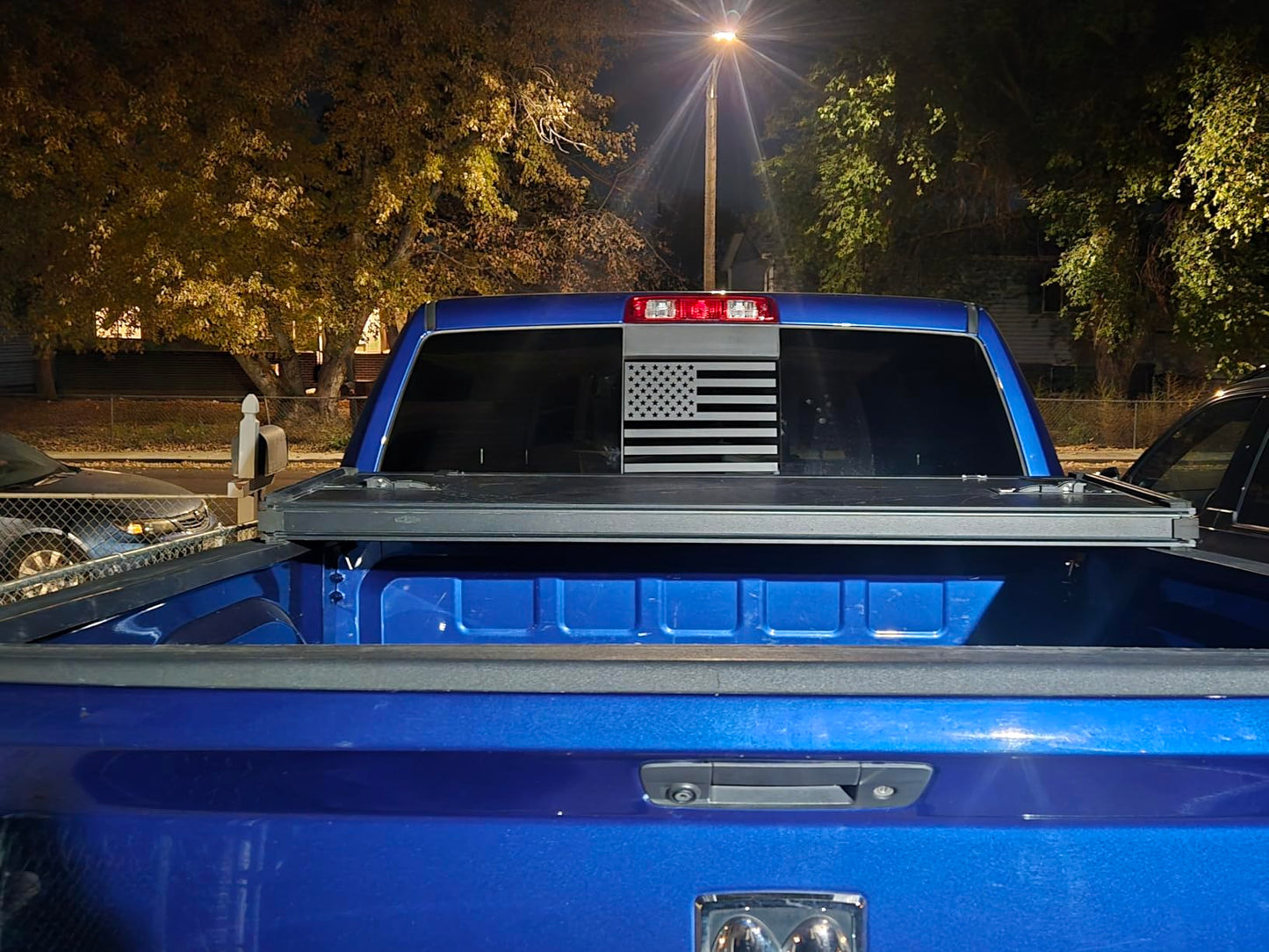 American Flag Rear Window Decal for Dodge Ram 2009–2026 | Matte Black Sliding Back Glass Sticker