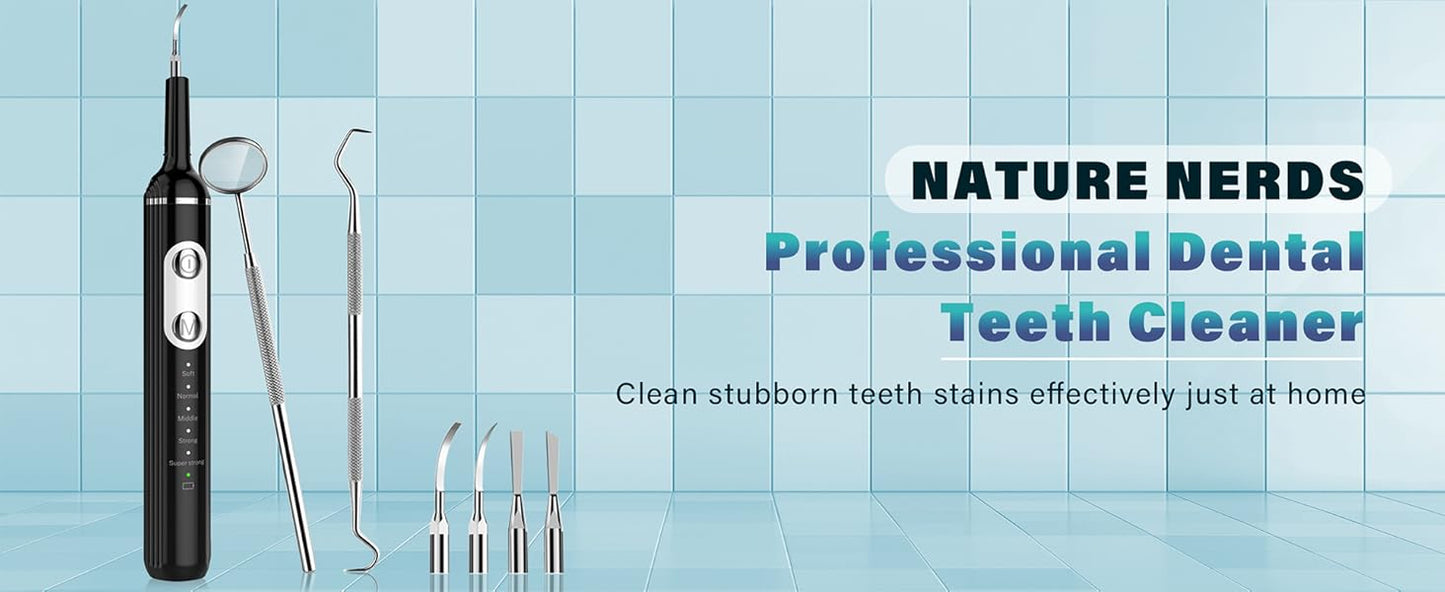 Dental Cleaning Kit and Plaque Remover for Teeth, Tartar Remover with LED Light & 5 Adjustable Modes, Rechargeable with 4 Replaceable Heads