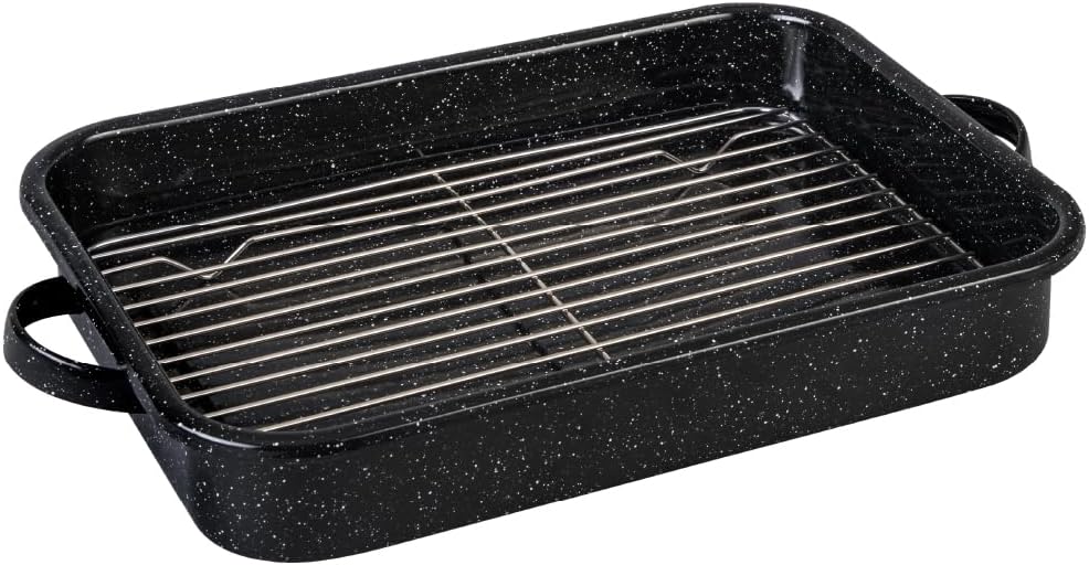 Granite Ware Open Roasting Pan with Flat Rack (Speckled Black)