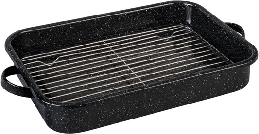 Granite Ware Open Roasting Pan with Flat Rack (Speckled Black)