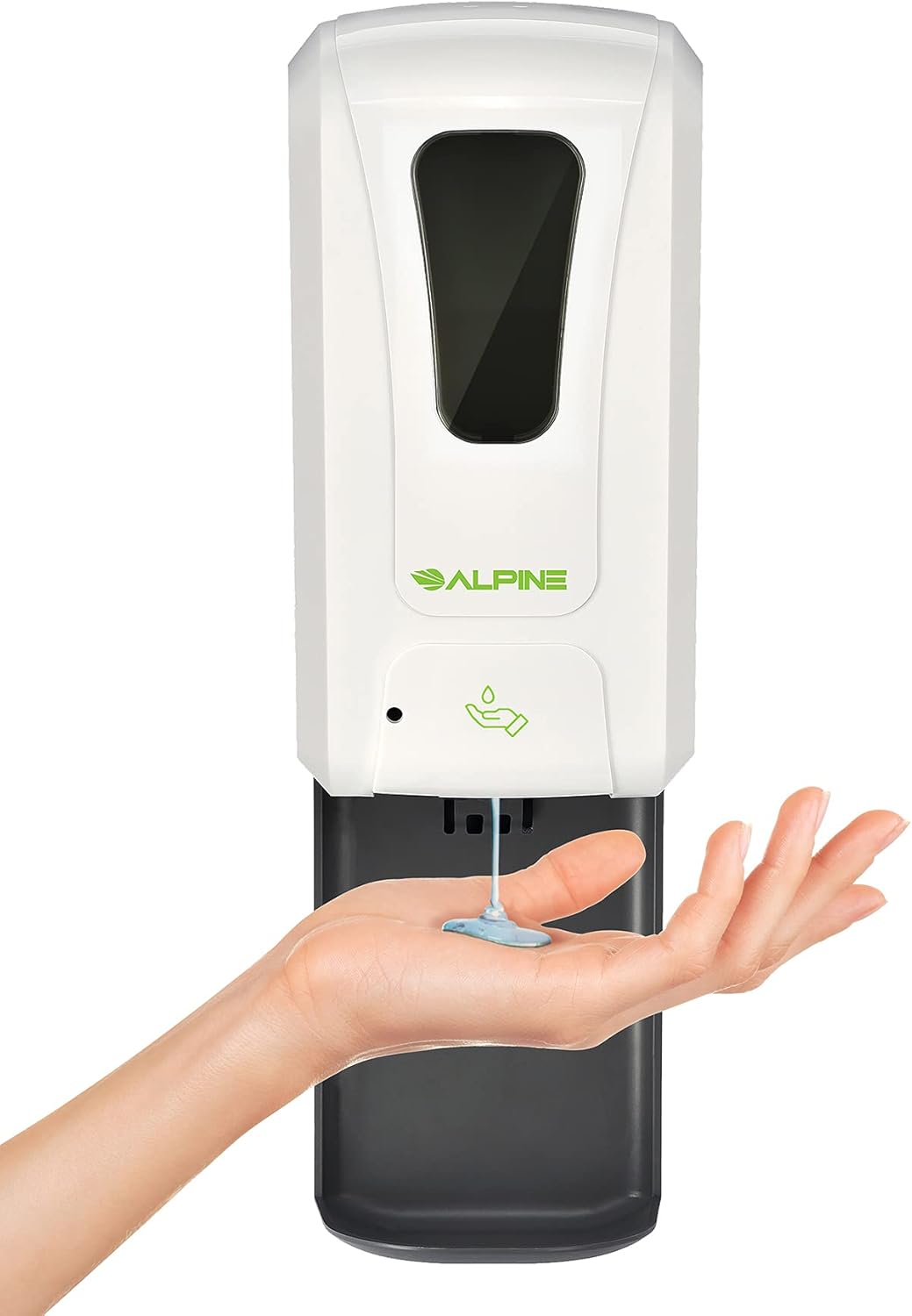 Alpine Touchless Hand Sanitizer Dispenser 1200 mL, White – Automatic Soap/Gel with Drip Tray for Kitchen, Bathroom, Hotel, School, Hospital