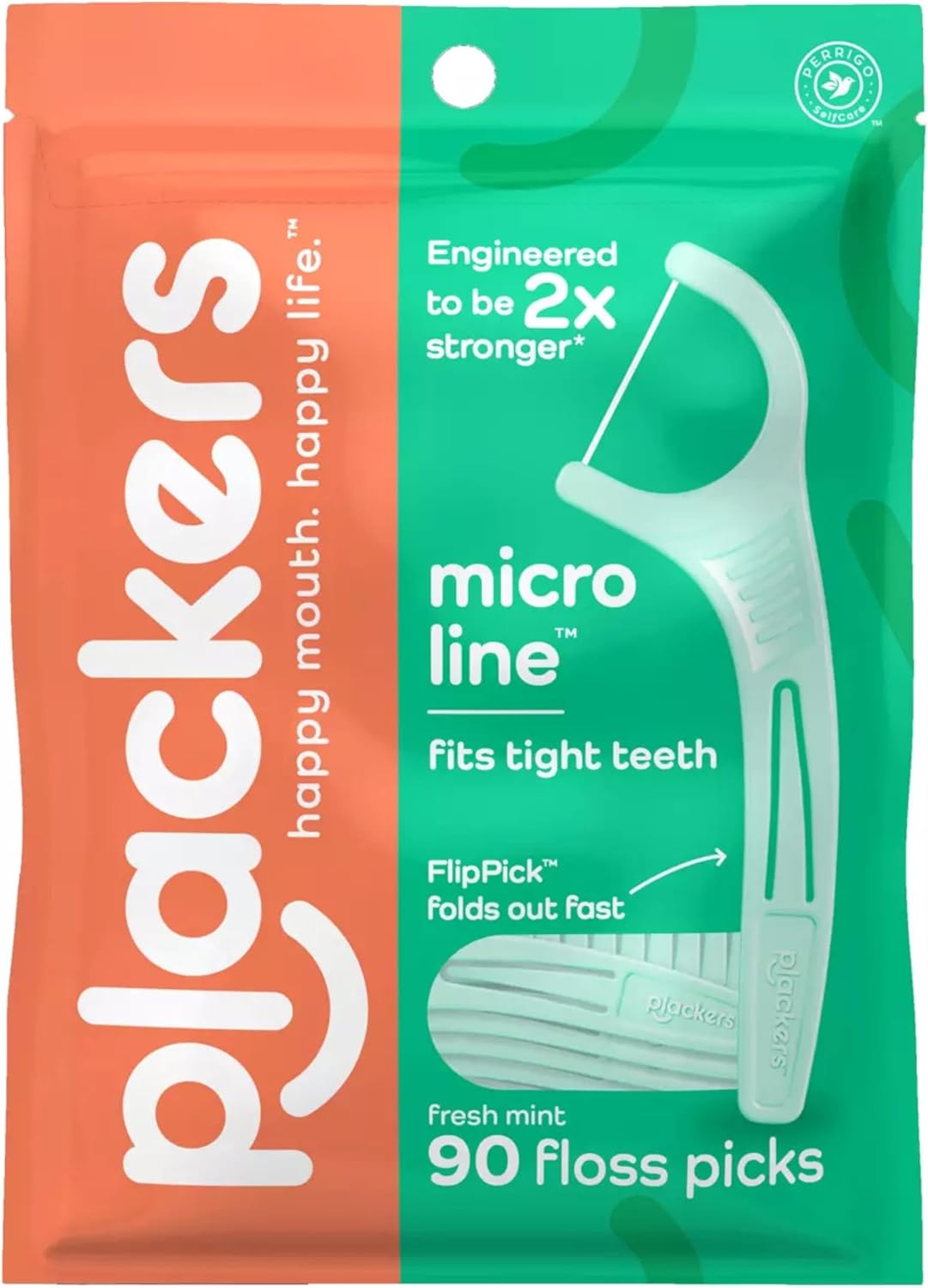 Plackers Micro Mint Dental Floss Picks, 90‑Count Value Pack (3×30)