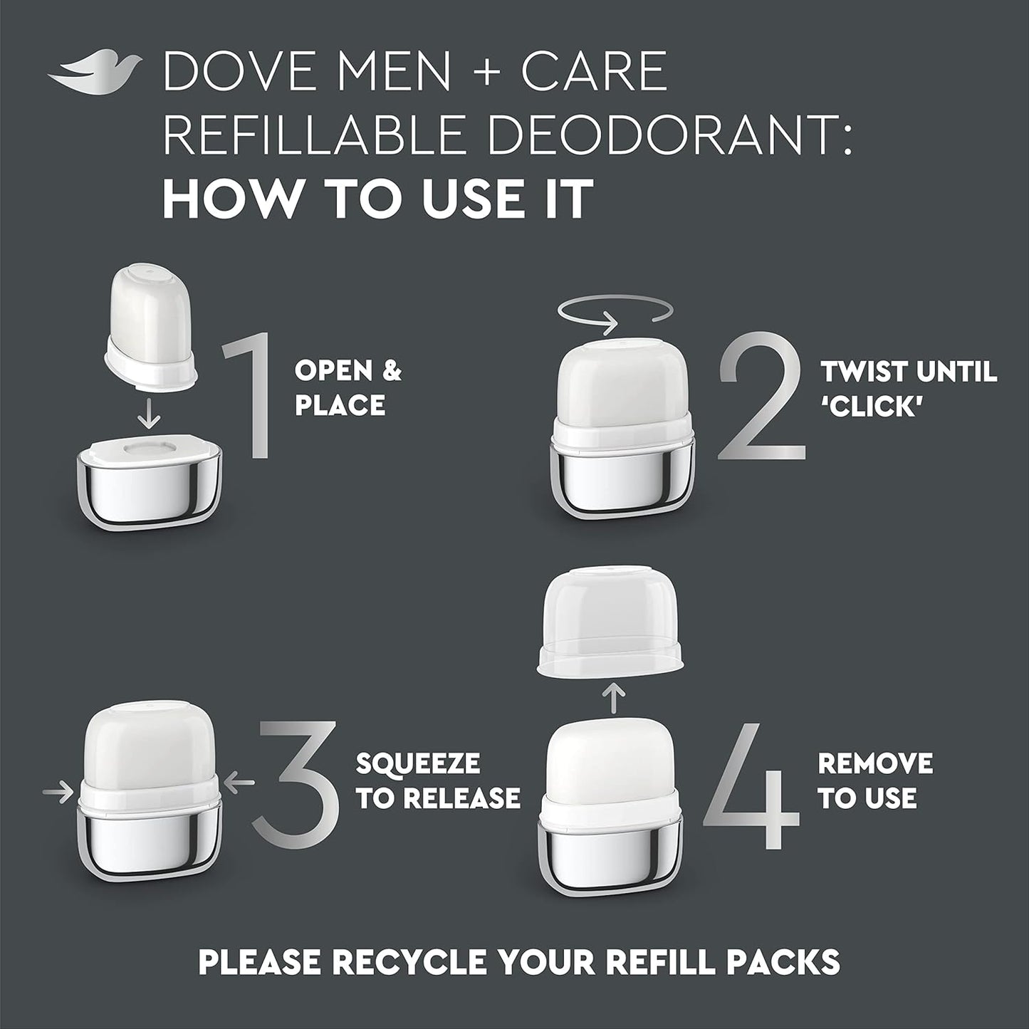 Dove Men+Care Ultimate Refillable Deodorant Kit, Clean Touch, 0% Aluminum, Aluminum-Free Deodorant, 1.13 oz