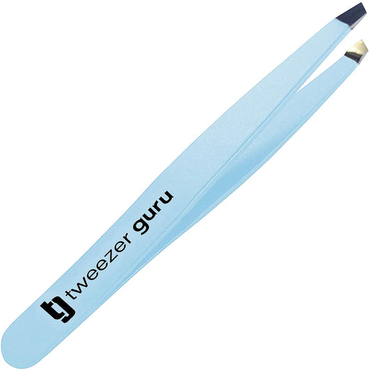 Tweezer Guru Slant & Pointed Precision Tweezers for Women – Eyebrow, Ingrown Hair, Blackhead & Splinter Removal, Sky Blue
