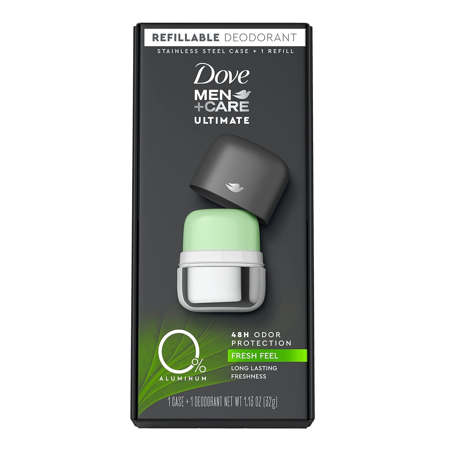 Dove Men+Care Refillable Deodorant Kit, 0% Aluminum, Fresh Feel, Aluminum-Free Deodorant, 1.13 oz.