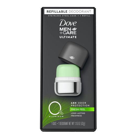 Dove Men+Care Refillable Deodorant Kit, 0% Aluminum, Fresh Feel, Aluminum-Free Deodorant, 1.13 oz.