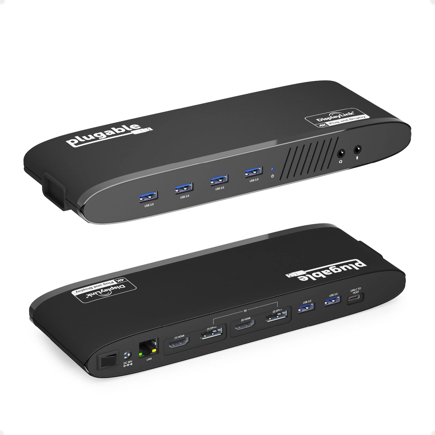 Plugable USB 3.0 Universal Docking Station for Windows, macOS, ChromeOS - Dual HDMI or DVI/VGA Monitors, Gigabit Ethernet, Audio, 6 USB Ports, Horizontal