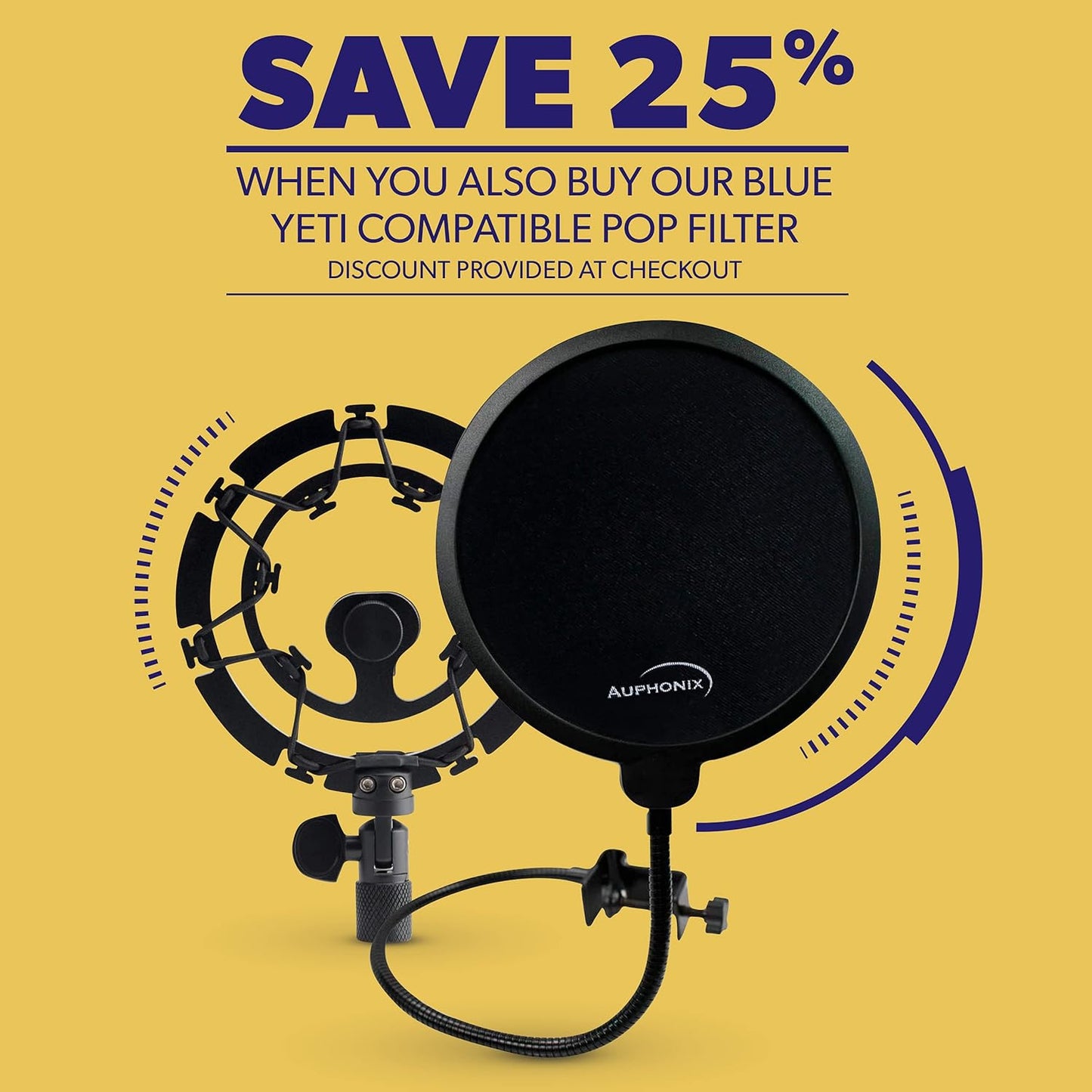 Pro Microphone Shock Mount – Compatible with Blue Yeti, Snowball & Other Studio Mics
