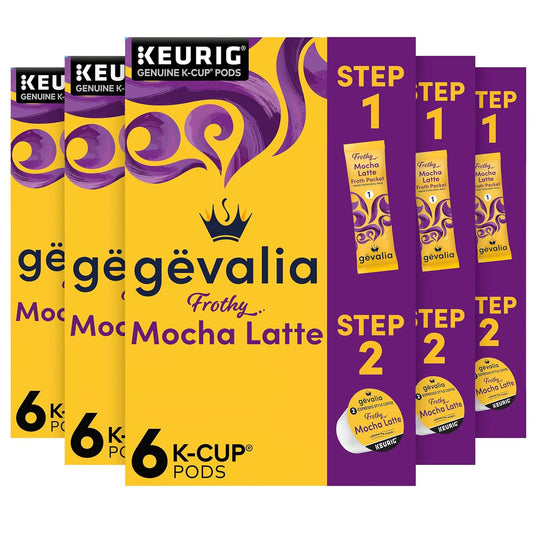 Gevalia Frothy 2-Step Mocha Latte Espresso K-Cup Pods & Froth Packets, 36 Count (6 Boxes of 6)