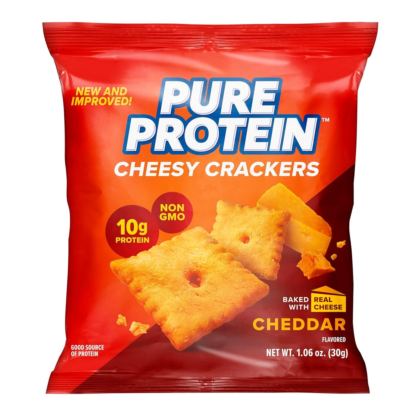 Pure Protein Cheddar Cheesy Crackers, High-Protein Snack with 10G Protein, 1.06 Oz, Pack of 12