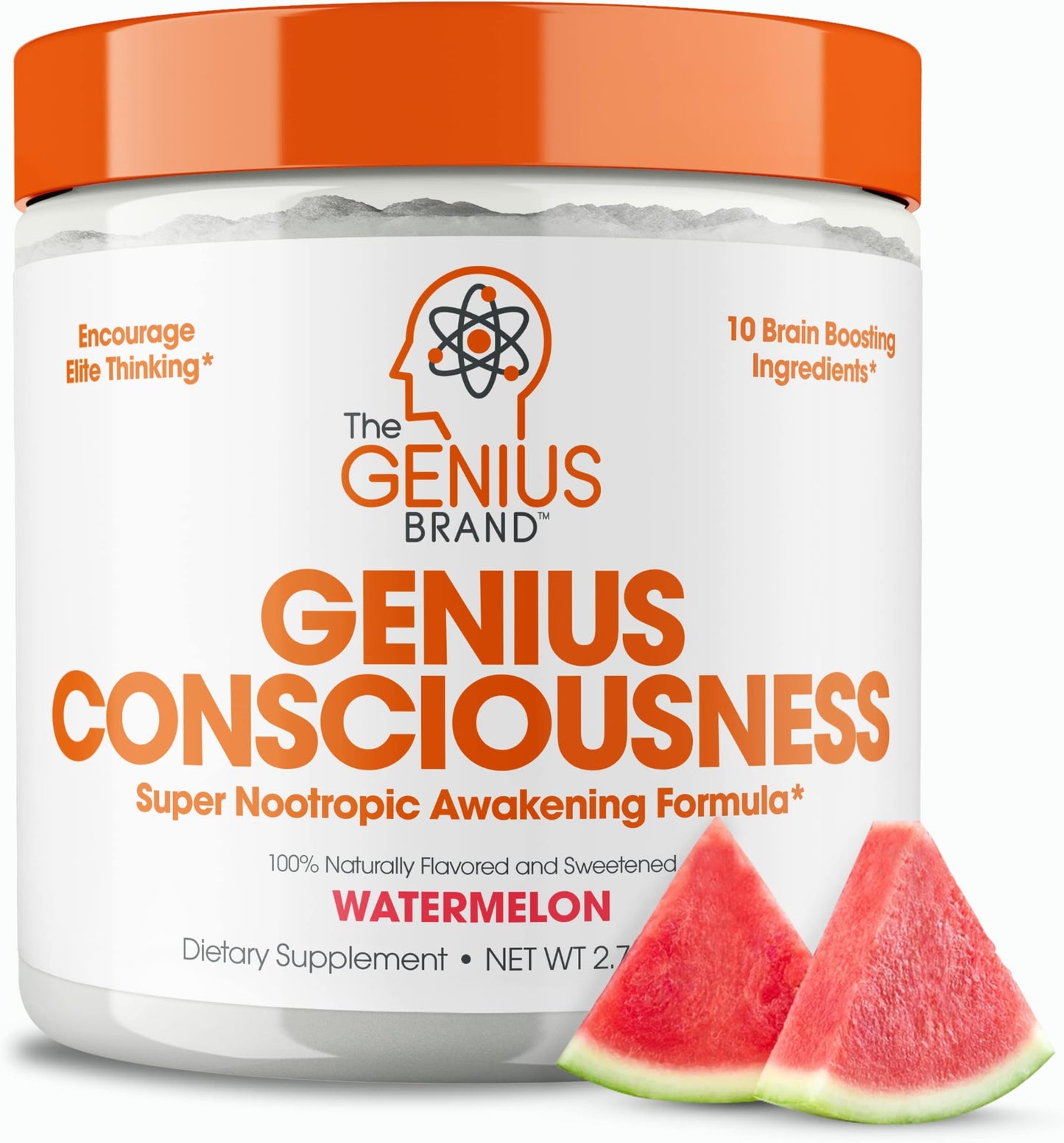 Genius Consciousness Super Nootropic Brain Supplement Powder, Watermelon Flavor – Enhances Focus, Cognitive Function, Concentration & Memory – Includes Alpha GPC & Lion's Mane Mushroom for Neuro Energy & IQ Boost