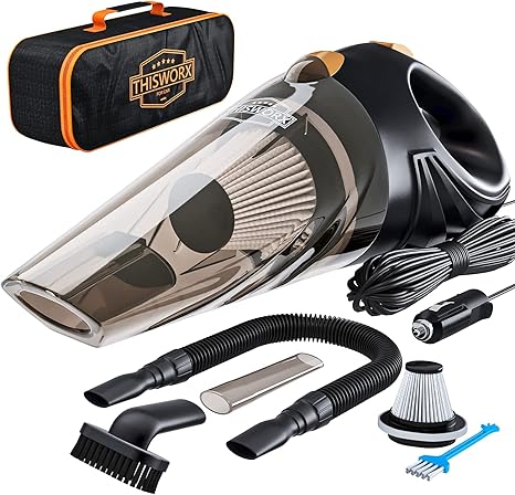 ThisWorx Car Vacuum Cleaner – Portable Handheld Mini Vacuum with 16ft Cord, Storage Bag & Attachments – Small Vacuum for Car, RV, Boat & Travel – Essential Car Accessory